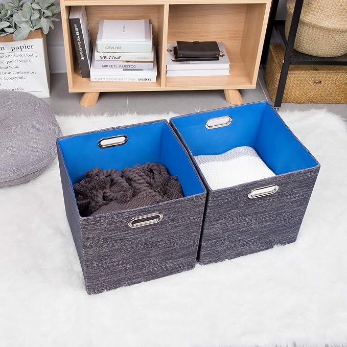 Posprica Storage Cube Basket Bins,13×13 Foldable Storage Containers for Shelf Cabinet Bookcase Boxes,Thick and Heavy Duty Fabric Drawer (4pcs, blue)