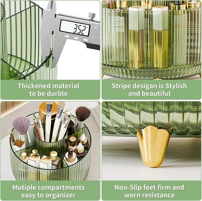 fanado 360° Rotate Makeup Brush Holder Organizer, Makeup Organizers Countertop, Makeup organization and Skincare Storage for Vanity, Desktop, Bathroom (Clear Green)