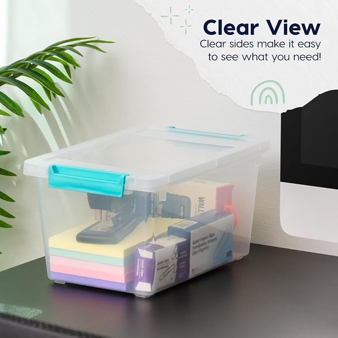 IRIS USA Storage Bins with Lids |Made in USA| 4 Qt - (6-Pack) - Clear | Sensory Craft Organizers, Plastic Clip Box Totes, Flat Containers for Organizing Paper, Office, Art & Study Supplies