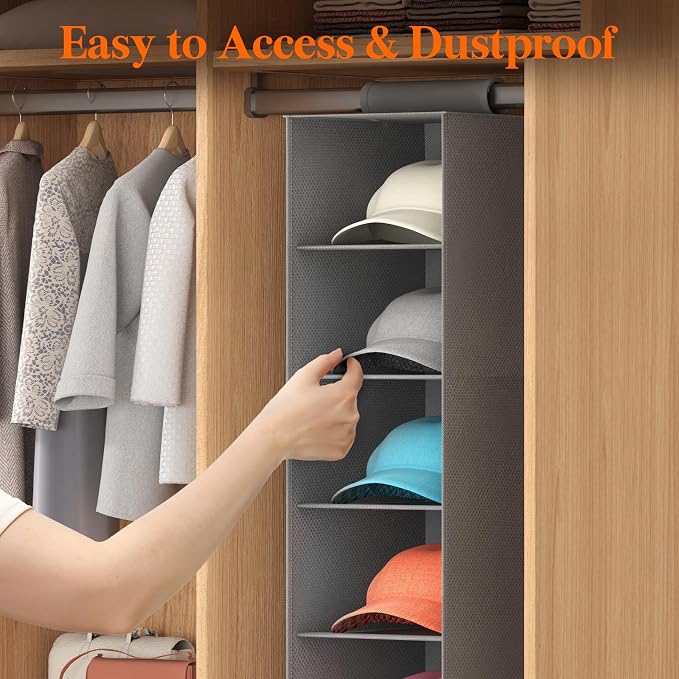 Lifewit 7 Section Hanging Hat Organizer for Baseball Caps, Gray, 1 Pack