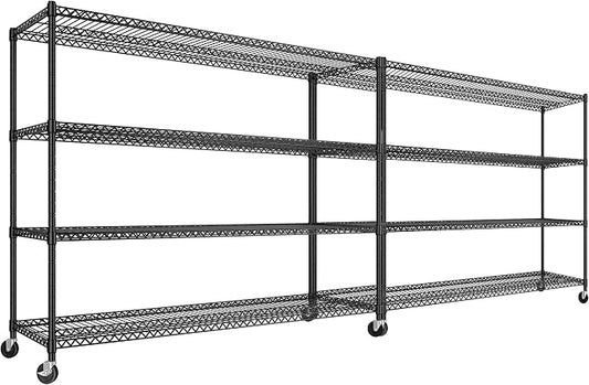 REIBII 60''W Storage Shelves 2399LBS Metal Shelving Unit with Wheels & Feet, 4 Tier Garage Shelving Heavy Duty Adjustable Wire Shelf for Pantry Kitchen Garage, 60" W x 17.7" D x 65.5" H, 2 Pack