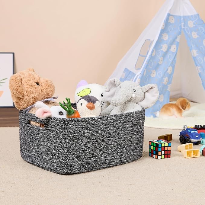MiniArk Large Storage Baskets for Shelves, 17 x 13 x 7.5” Closet Organizers Bins for Clothes Blanket Towels, Baby Nursery, Toy Baskets Box, Woven Rope Baskets, 3 Packs Dark Gray