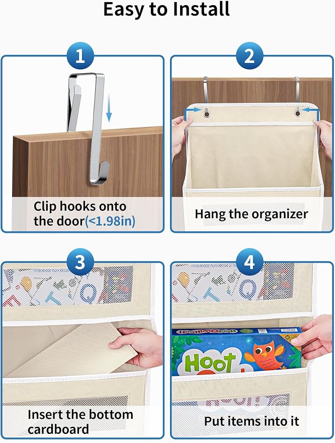 JARLINK Over the Door Organizer for Pantry, Bathroom, 5 Shelf Beige, 2 Pack | Anti-Tilt Design, 44 lb Load Capacity, Hanging Door Organizer with 5 Large Capacity Pockets, Behind Door Storage for Nursery