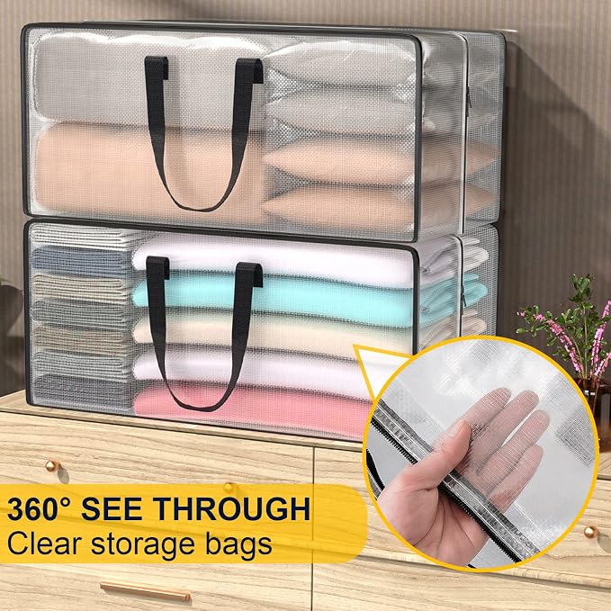 Clear Moving Bags Heavy Duty Extra Large with Strong Zipper Handles | 8 Pack Clothes Storage Bags Totes Space Saving Moving Boxes Bins Packing Bags for College Dorm Compatible with Ikea Frakta