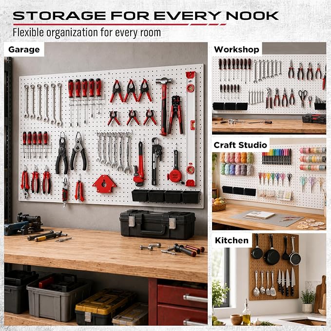 280PCS Pegboard Accessories Kit, Pegboard Hooks Assortment with Bins and Stainless Steel Peg Locks, Tool Organizer for 1/8" and 1/4" Pegboards, Garage Wall Organization, Workshop and Tool Storage