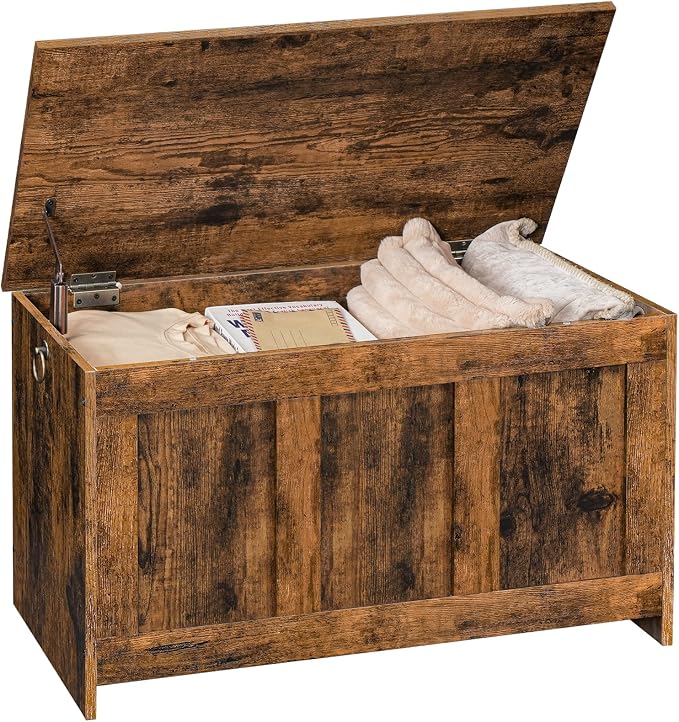 HOOBRO Storage Bench, 29.5" Retro Wooden Storage Chest, Wooden Storage Trunk, Toy Chest with Lift Top, Multifunctional Entryway Organizer, for Entryway, Living Room, Rustic Brown FG751CW01G1