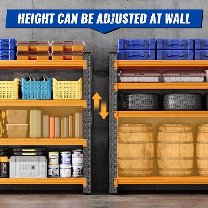 BYNSOE 60" W Storage Shelves 5000lbs Garage Metal Shelving Heavy Duty Garage Shelves Adjustable Storage Shelves for Industrial, Factory, (Black Orange, 60" W X 24" D X 70" H)