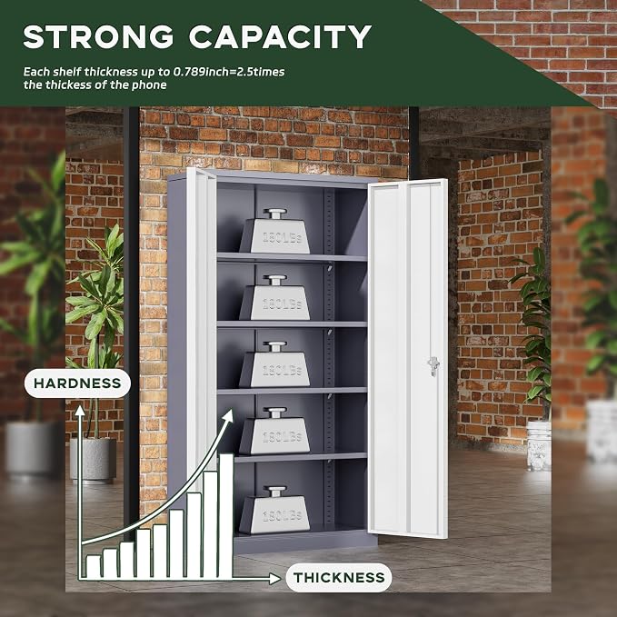 Greenvelly Metal Garage Storage Cabinet, 72" Locking Metal Cabinet with Doors and Adjustable Shelves, Steel Tool Cabinets, File Cabinet for Home Office, Garage (36" W x 18" D)