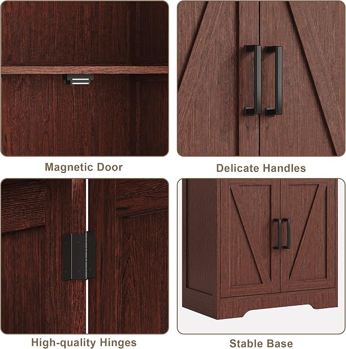 Treocho Farmhouse Bathroom Floor Cabinet with Adjustable Shelves | 13.78"D x 23.62"W x 43.46"H, Freestanding Kitchen Pantry Cabinet, Cupboard for Living Room, Dining Room, Walnut