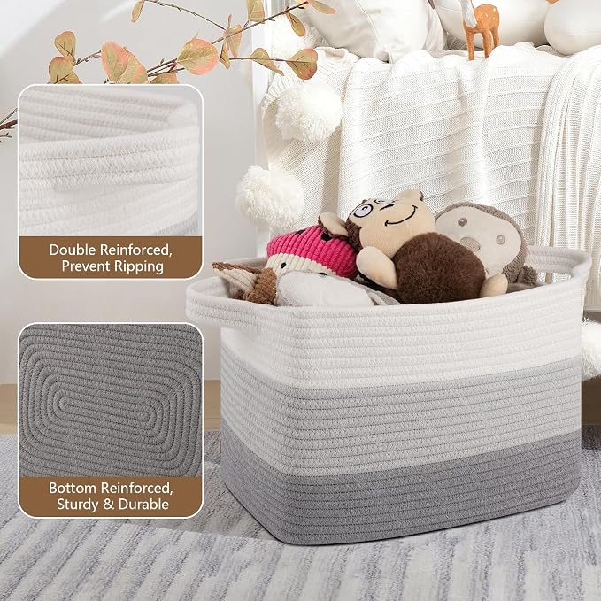 OIASKET Storage Basket for Organizing, Woven Baskets for Storage, Rectangle Decorative Baskets for Shleves, Closet, Toys, Books, Nursery Organizer Bins - Pack of 3 (Gradient Gray, 15.75"x11.8"x9.85")