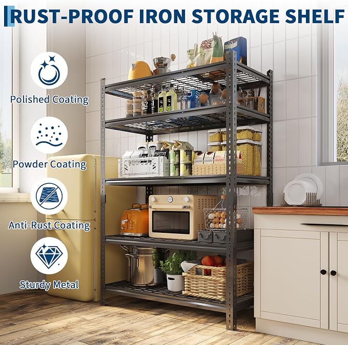 Heavy Duty Metal Storage Shelves - 5-Tier Adjustable Shelving Unit with 2500 LBS Load Capacity for Garage, Pantry, Basement, Bathroom, Laundry Room Organizer, 36" Long x 16" Wide x 72" High
