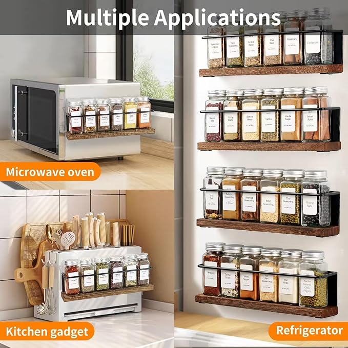 Magnetic Spice Rack with 24 Jars, 216 Labels, 1 Steel Funnel for Refrigerator，Microwave Oven - Full Set of Spice Organizer