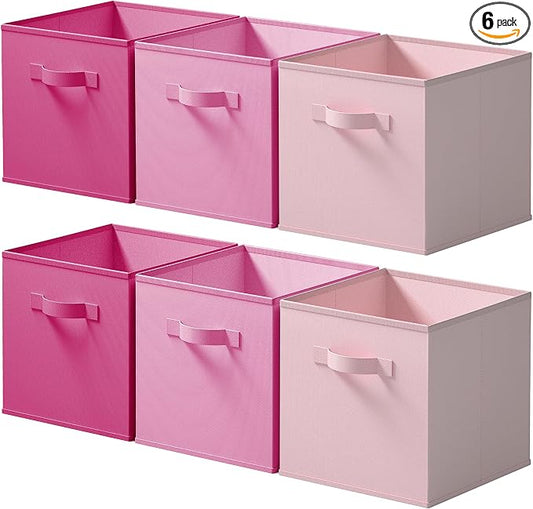 Cupic Cupid 11 Inch Storage Cube, Fabric Cube Storage Bin with Handles, Storage Cube Organizer for Clothes and Toys, Collapsible Cube Bins for Closet, Shelves, Nursery, 6-Pack, Pink Gradient