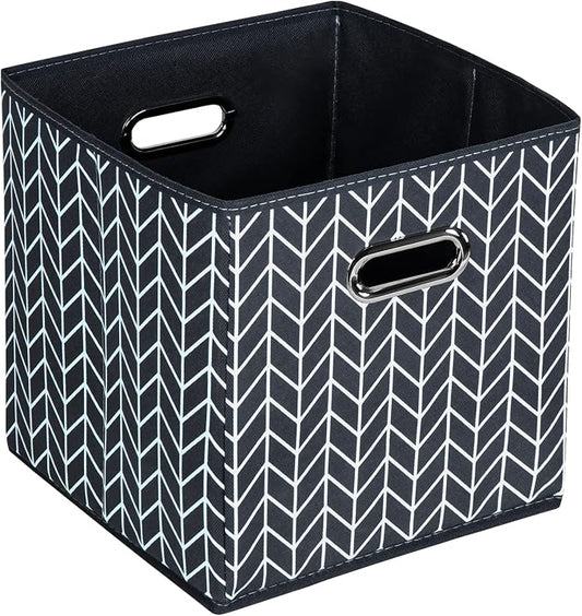 Black Foldable Storage Cubes Bins , Fabric Storage Box Cubes Organizer Baskets with Dual Handles for Home Organizer (Grey Wave)