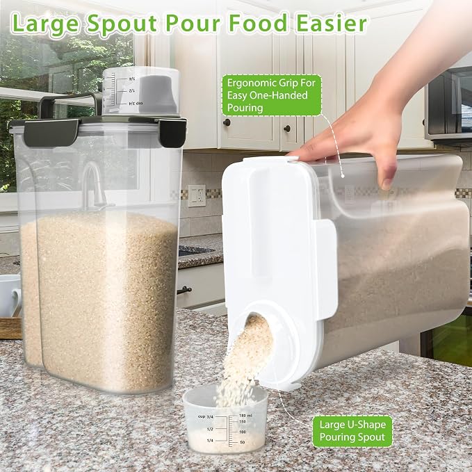 Viretec Rice Storage Container, 5 to 10lb Dry Food Airtight Dispenser, Pet Dog Cat Food Canister, BPA Free Clear Plastic Kitchen and Pantry Organization Bin for Oatmeal, Grain, Cereal, Pasta, Flour