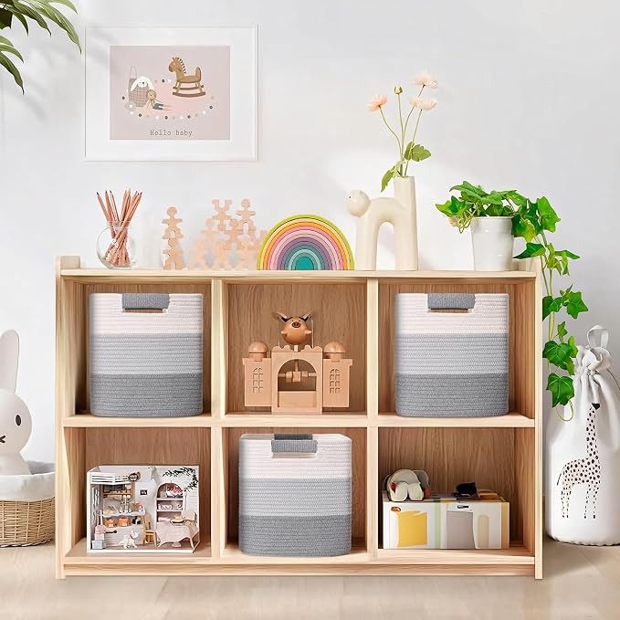 11 Inch Storage Cubes, 6 Pack Cube Storage Bins for Organizing, Cotton Rope Woven Baskets for Shelves, Bathroom, Kids Room, Closets, Baby Nursery