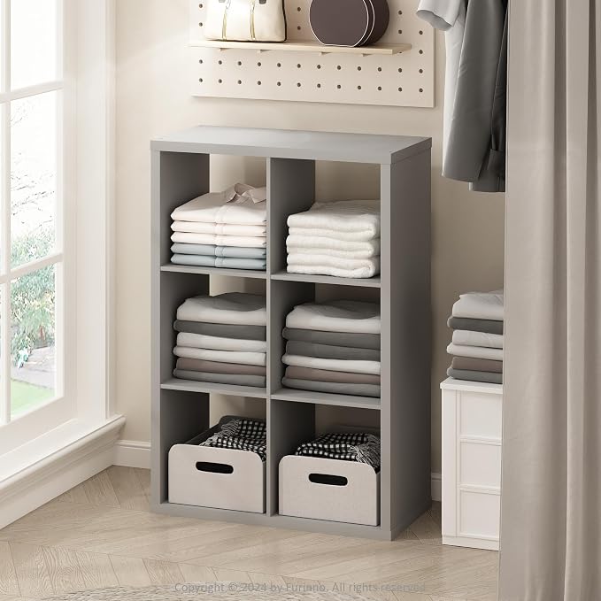 Furinno Cubic Extra Thick 6-Cube Closet Organizers and Storage, Light Grey | 14.6 x 30 x 44 in, Open Shelf Closet Storage, Closet Organizer, for Wardrobe, Bedroom, Living Room