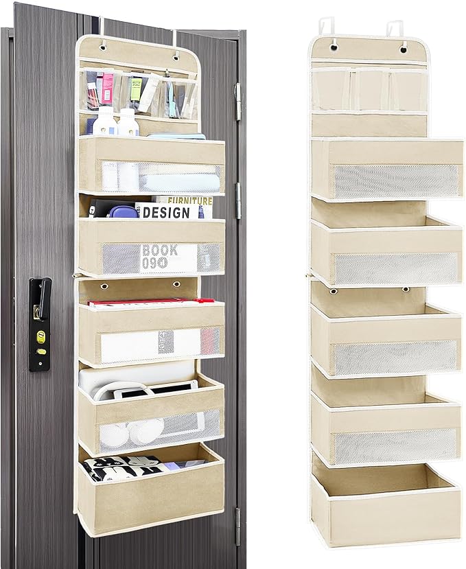 Over the Door Organizer with 10 Side Mesh Pockets,6 Shelf | 4 Shelf Capacity Hanging Behind the Door Kitchen Organizers&Storage Suitable for Storing Toys, Shoes, Towels, Lvoy White