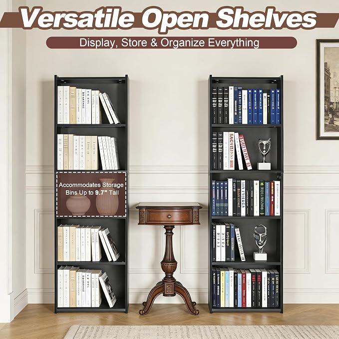 SUPER DEAL 5-Tier Bookcase and Bookshelf, Open Storage Shelves Narrow Tall Freestanding Cube Display Shelf for Bedroom Home Office Apartment Small Spaces, 52 Inch Black