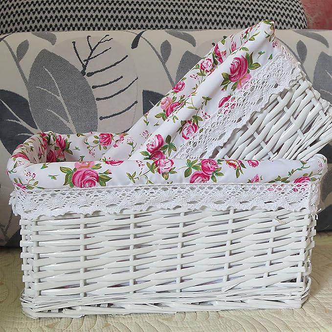 rismart Handmade Wicker Storage Baskets Woven Decorative Organizing Bins for Bedroom Bathroom Shelf White
