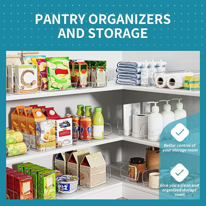 Ettori Clear Organizing Bins for Total Home Organization - Multi-Purpose Storage Solution for Pantry, Closet, Bathroom, and Kitchen (8 pack clear)