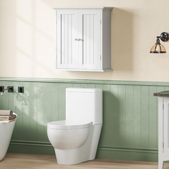 ChooChoo Bathroom Wall Cabinet with 2 Doors, Over The Toilet | 8.8"D x 21.1"W x 24"H, Medicine Cabinet, Adjustable Shelves, Cupboard, White
