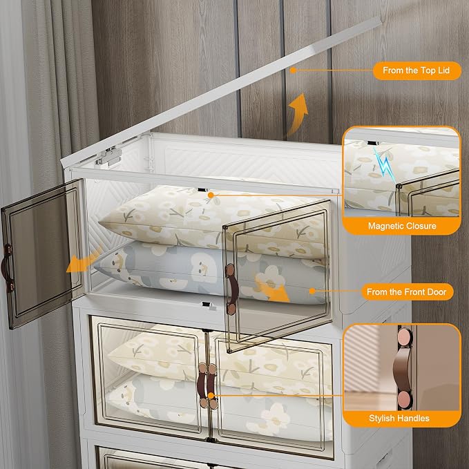 UAMFURI 700QT Stackable Storage Bins with Lids, Storage Cabinet with Wheels | Clear Doors Lockable Storage Bins Collapsible Closet Organizer for Space Saving Easy Assembly Extra Large Capacity Heavy Duty