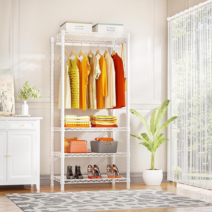 Ulif H4 Mini Portable Closet, 4 Tiers Freestanding Clothing Garment Rack for Small Space, Metal Clothes Wardrobe System for Bedroom, 23.6" W x 14" D x 76.4" H, Load 502 lbs, White | Metal Clothes Wardrobe System for Apartment, Small Space and Bedroom, ...