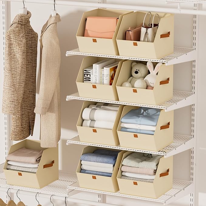Homsorout Fabric Closet Storage Cubes - 6 Pack Square Storage Bins with Dual Handles for Clothes, Towels, Toys, Cube Storage Organizers for Bedroom, Nursery, Shelves, Closet, Small Spaces, Beige
