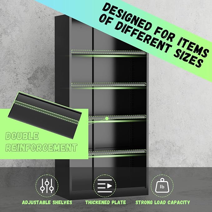 INTERGREAT Metal Storage Cabinet, 72" Locking Steel Cabinets with 2 Door and 4 Adjustable Shelves, Tall Metal Cabinet for Home Office, Garage, Warehouse, Black+Blue
