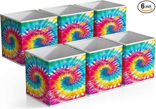 Sorbus Fabric Storage Cubes - 6 Foldable Tie Dye Storage Bins for Organizing Cubbies, Toy Box - Clothes Storage & Closet Organizer - 11 Inch Collapsible Cube Baskets for Shelves with Handle