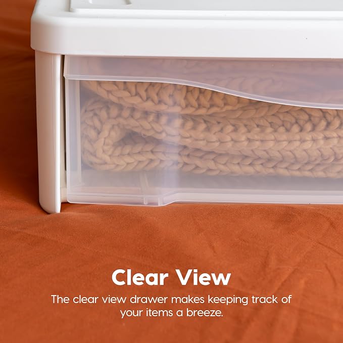 IRIS USA 2-Pack, 22 Qt. Under Bed Storage Bin with Sliding Drawer, White | Store seasonal clothing, shoes, blankets, linens and household essentials neatly under beds to maximize storage space
