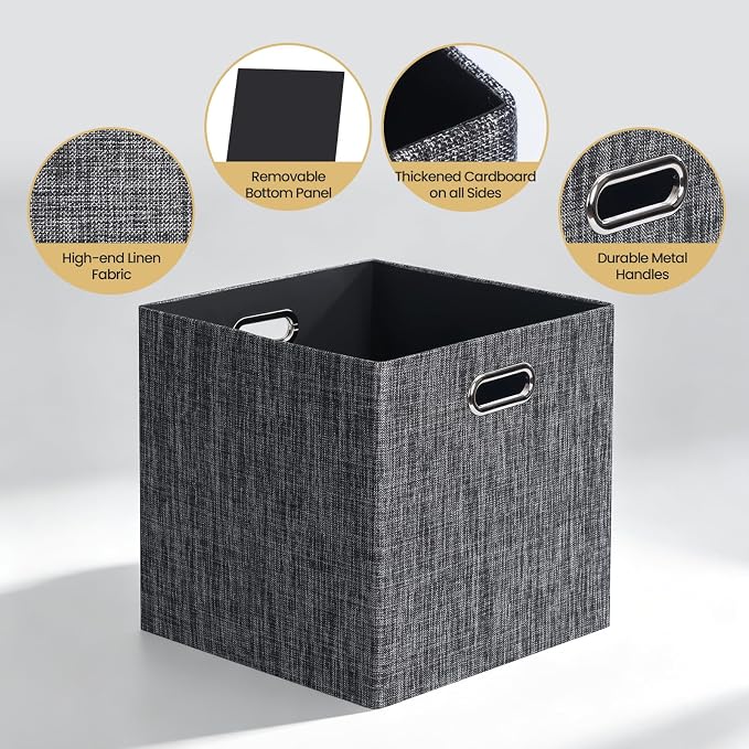 Posprica Fabric Storage Cubes,13×13×13 cube storage bins, Foldable Drawers Baskets Containers for Shelf Cabinet Bookcase,Thick and Heavy Duty (4pcs, Black)