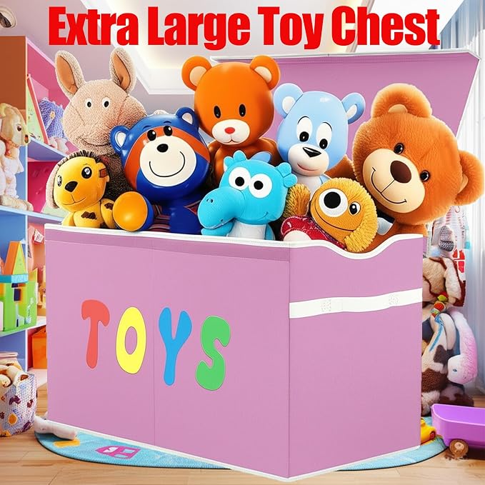 YOLOXO Toy Box Chest, Collapsible Sturdy Storage Bins with Lids, Extra Large Kids Toy Storage Organizer Boxes Bins Baskets for Kids, Boys, Girls, Nursery Room, Playroom, Closet (Classical Pink)