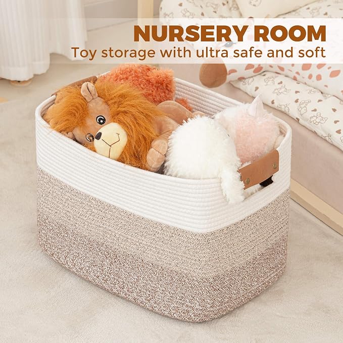 danpinera Rectangle Blanket Storage Basket, Large Blanket Basket Living Room, Nursery Nin for Toys, 50 L Large Woven Storage for Toy Organizing & Laundry, 18.11’’*14.17’’*11.81’’, Gradient Brown