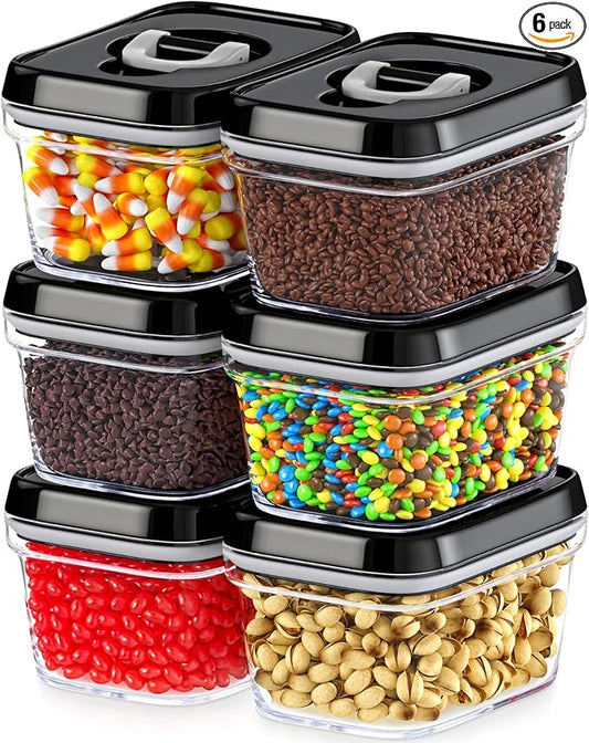 DWËLLZA KITCHEN Set of 6 Mini Airtight Food Storage Containers with Lids - Clear Plastic Small Pantry Containers for Spices, Candy, Nuts, Coffee or Tea, BPA-Free, Keeps Food Fresh & Dry