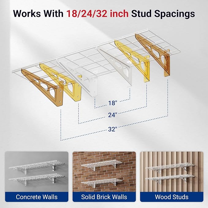 FLEXIMOUNTS 2-Pack 1x4ft 12-inch-by-48-inch Wall Shelf Garage Storage Rack Wall Mounted Floating Shelves, 450 lbs Load Capacity, White, Classic Series