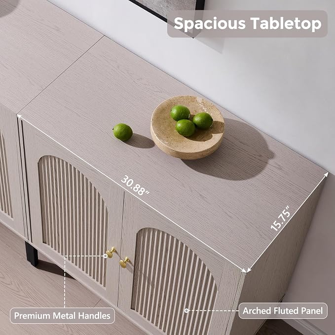 IFGET 34"Tall Modern Arch Sideboard Buffet Cabinet with Storage, Light Grey | Fluted Arched Sideboard Cabinet w/Adjustable Shelves, Wood Modular Kitchen Cabinet for Dining& Living Room, Kitchen, Entryway