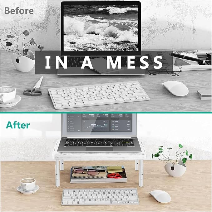 WALI Computer Monitor Stand for Desk, Adjustable Laptop Riser, Desk Monitor Stand Underneath Storage for Office, School Supplies (PTT001-M), 1 Pack, Marble