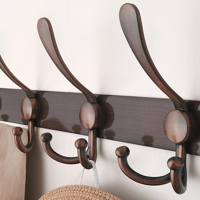 Dseap Coat Rack Wall Mount - 38” Long 10-Tri-Hooks Heavy Duty Coat Hanger Rail Wall Hooks for Hanging Coats Hats Clothing Clothes Purse Mudroom Entryway, Antique Copper