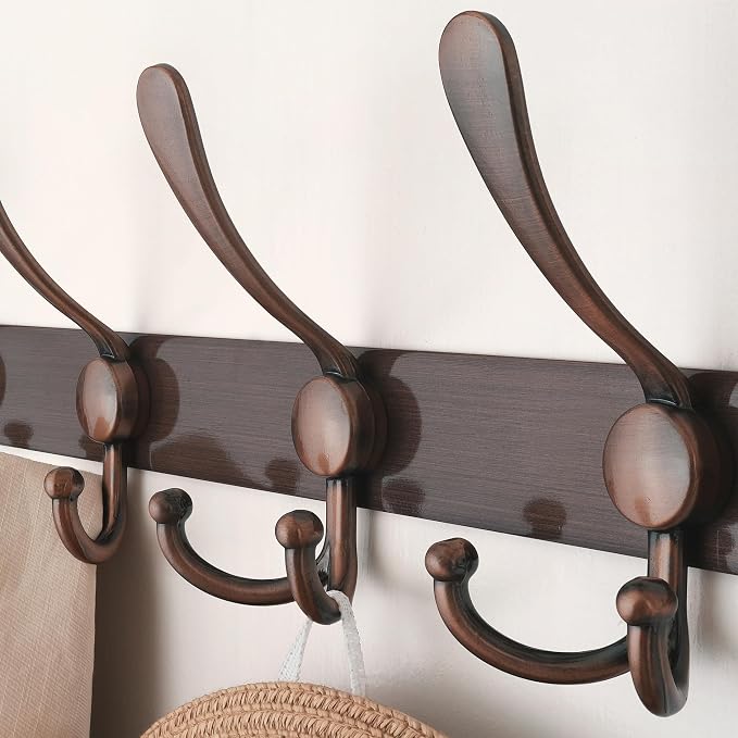 Dseap Wall Mounted Coat Rack - 5 Tri Hooks, Heavy Duty, Stainless Steel, Metal Coat Hook Rail for Coat Hat Towel Purse Robes Mudroom Bathroom Entryway,Antique Copper