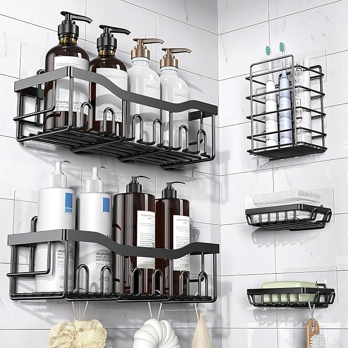 Shower Caddy Adhesive Replacement Hooks, Strong Waterproof Strips, No Drilling for Bathroom Shelves, Kitchen Racks, and Soap Holders (Transparent-8Pack 2Hook)