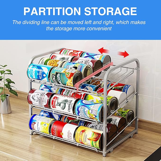 Can Rack Organizer,3 Tier Stackable Can Storage Dispenser,Sliver | Can Food Storage Rack|Holds 36 Cans|Space-Saving Pantry&Cabinet|Easy Access to Canned Goods-13.4"D x 16.6"W x 14.8"H