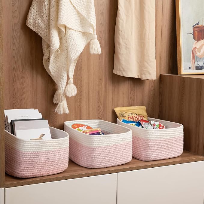 OIASKET Storage Baskets for Organizing 3 Pack, Woven Baskets for Shelves, | Closet Organizer Bins with Handle, Empty Gift Basket, Toy Storage for Toys, Blankets, Towels, Clothes, Books, 15"x11.42"x6.7"