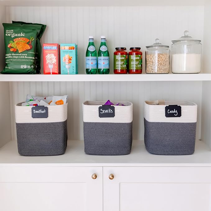 NaturalCozy Storage Cubes 11 Inch Cotton Rope Woven Baskets for Organizing, 3-Pack | Cube Storage Bin | Square Storage Baskets for Shelves Organizer, Classroom, Kids Toy Bins, Closet, Baby Nursery
