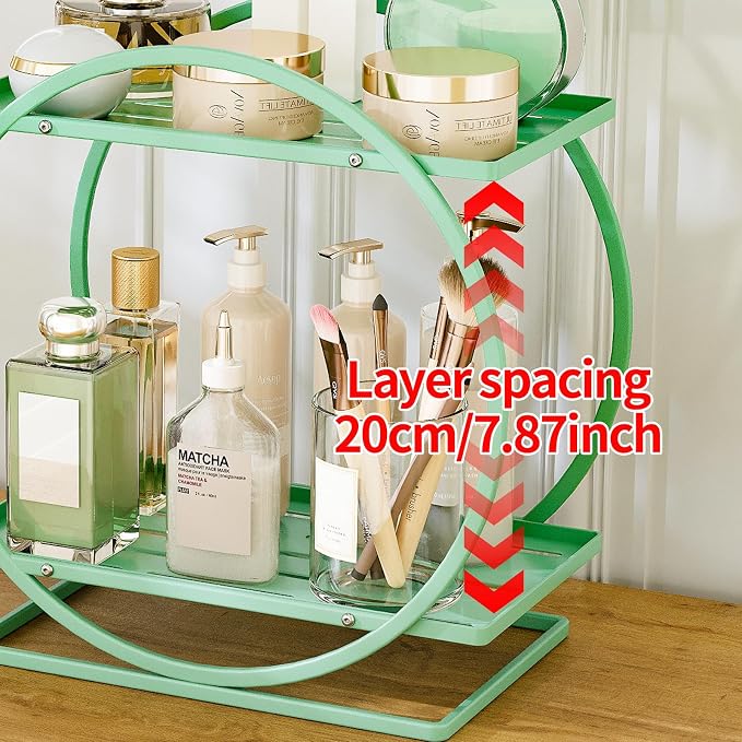 Perfume Organizer for Dresser, 2-Tier Bathroom Counter Organizer | Round Perfume Holder, Makeup Organizer for Vanity, Green Bathroom Organizer Countertop Shelf, Perfume Tray Skincare Storage