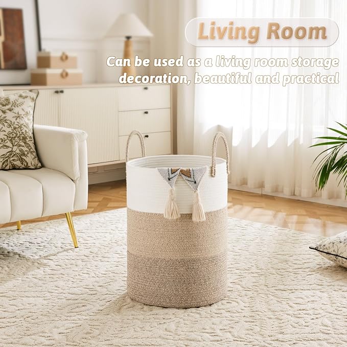 Artfeel Laundry Basket,Woven Cotton Rope Laundry Hamper,80L for Decorative Storage of Dirty Clothes,Toys and Blankets in Bathroom,Bedroom and Living Room