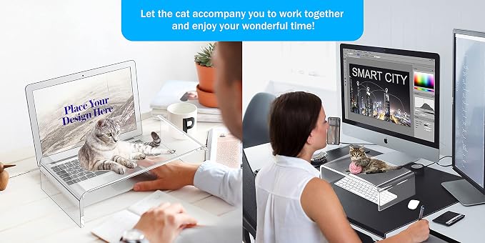 Acrylic Monitor Stand Riser Clear Laptop Stand Riser L15 xW7.5 xH4 | PC Holder, Compatible with All Notebooks and Monitor, Decoration for Office & Home,White Aesthetic Design, Office Supplies