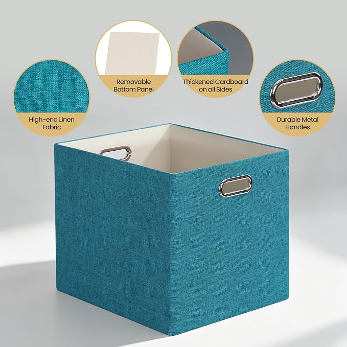Posprica 3X Thicker Collapsible Storage Bins,13×15x13 Foldable Storage Cube Boxes Fabric Drawer for Closet Shelf Cabinet Bookcase, set of 4 (Bright Green)