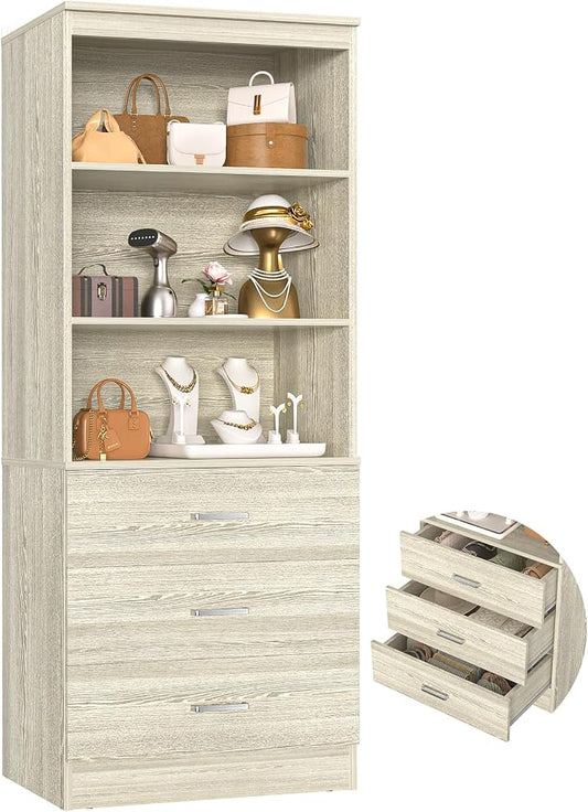 Aheaplus 23.6" Closet Drawers System, Wood Closet Organizer System with 3 Drawers, Modular Small Walk-in Closets Storage Unit, White Oak1 (23.6" L x 13.8" W x 71" H)